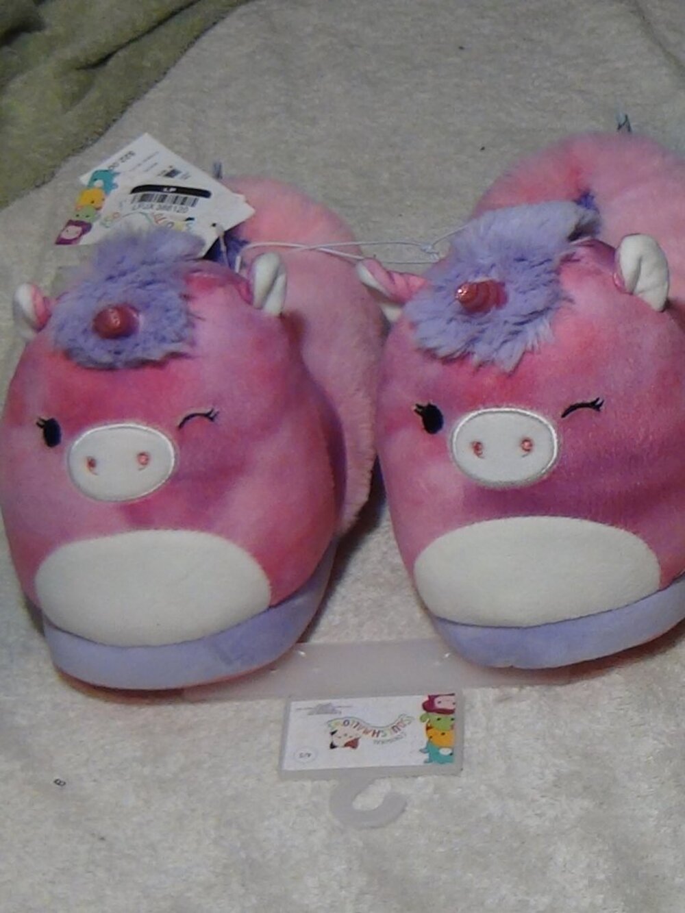 Jazwares Squishmallows Youth Slide Slippers Purple Pink Faux Fur Unicorn XL 4/5
